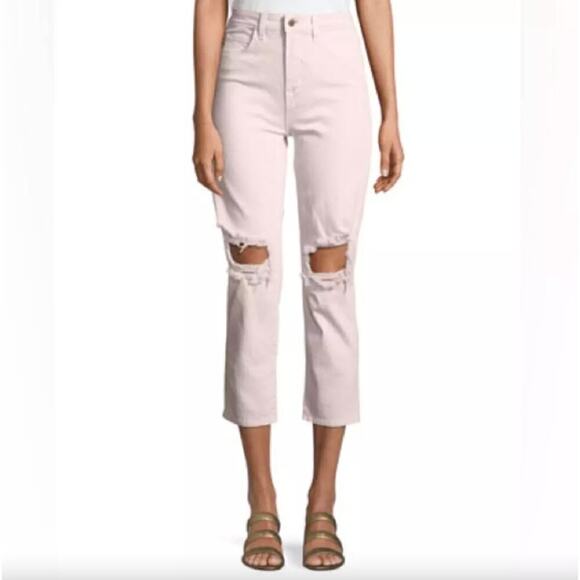 L'AGENCE Denim - L’Agence Cropped Distressed Straight-Leg High Rise Pink Jeans • Size 26 🔴